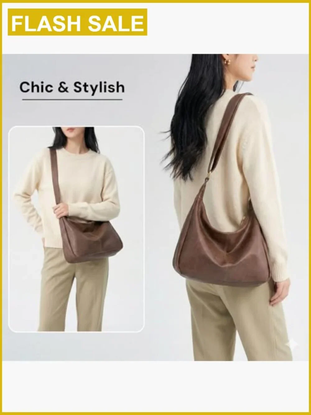 Vegan Leather Slouchy Hobo Bag Crossbody Shoulder Tote Purse for Women